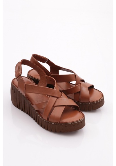 Dgn 254 Kadin Şeritli Açik Sandalet 254-2498-R2605 Taba
