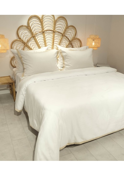 Koza Home Glow Tencel Saten Çift Kişilik Optik Beyaz Gold Biye Nevresim Tak Beyaz - Bej