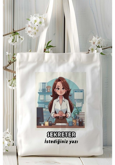 Art Hediye Sekreter Baskılı Bez Omuz Çantası Kişiye Özel Model 3 Çok Renkli