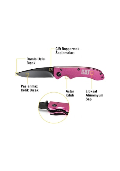 Cat Da980060 Kemer Askı Kancalı Katlanabilir 15cm Paslanmaz Çelik Pembe Kamp Çakısı