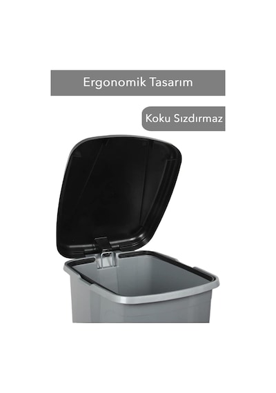 Pedallı Gri Banyo Mutfak Çöp Kovası Siyah Kapaklı Slim Pedallı Çöp Kovası 25litre Gri