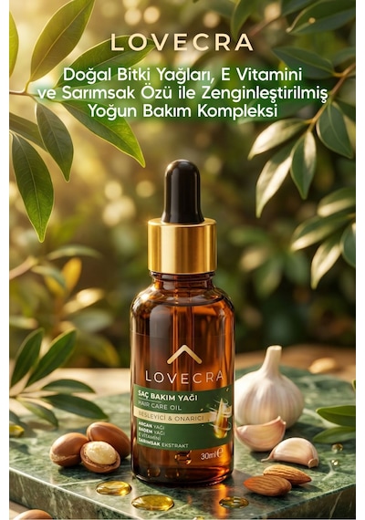 Saç Bakım Yağı Badem Argan Yağı E Vitamini Sarımsak Ekstraktı Besleyici Güçlendirici Onarıcı 30 Ml