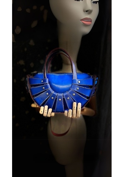 Carıdea El Yapımı Hakiki Deri Bayan Çanta, Clutch, El Omuz Çantası V43 Mavi