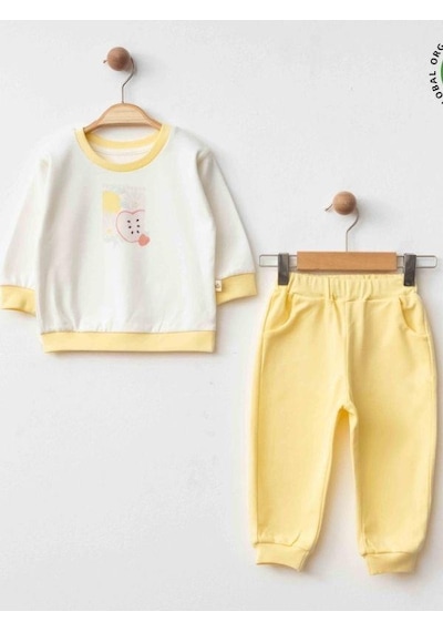 Zekids Kız Bebek Elma Baskılı Organik 2 Li Takım-15471 Sari