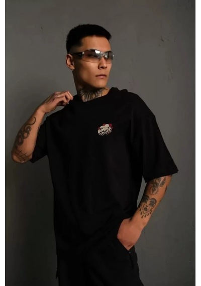 Modi Green Baskılı Unisex Günlük Stil Siyah High-end Streetwear Oversize Tiş
