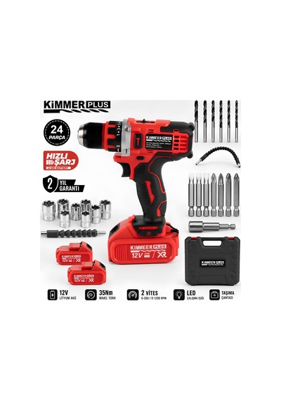 Km0101k 12v Metal Şanzıman Şarjlı Matkap 24 Parça Set