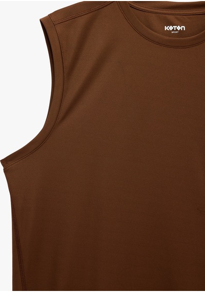 Koton Rahat Kalıp Bisiklet Yaka Kolsuz Basic Spor Atlet Kahverengi 6sam30044nk Kahve