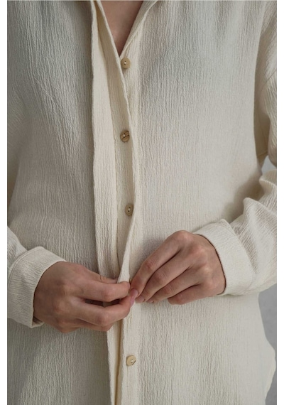 Mai Collection Mai Studios Co. Jovena Gizli Düğme Detay Naturel Gömlek Natürel