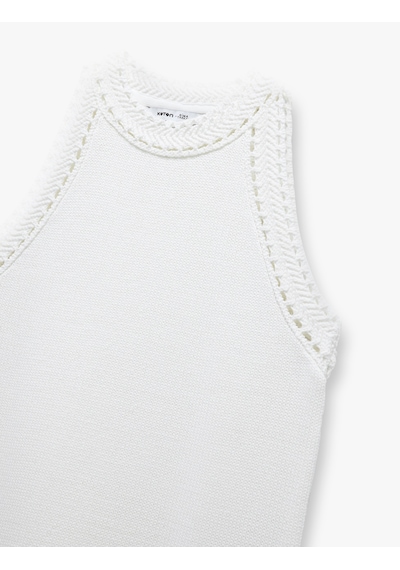 Koton Regular Fit Kolsuz Ajurlu Halter Yaka Kroşe Tişört Beyaz 5sak30033ht