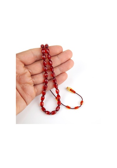 Osmanlı Ateş-i Kehribar Kolye 41habbe 6x9.5mm Tesbih -cafer Koç Usta İşi Kırmızı