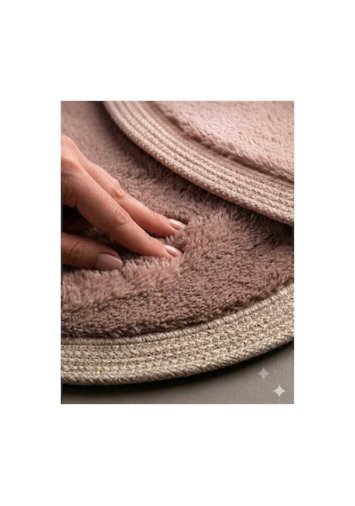 Nesrin Kaymaz Taban Peluş Banyo Paspası Seti Jüt Kenar Detaylı 2 Li Oval Yuvarlak Pudra 100x60 60x60 Pembe