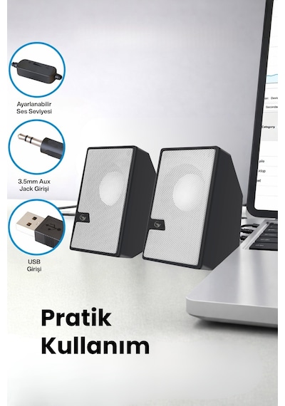 Sprange 2 Li Tak Çalıştır Usb Bilgisayar Hoparlörü Güçlü Ses, Kompakt Tasarım, Ev-ofis Kullanıma Uygun