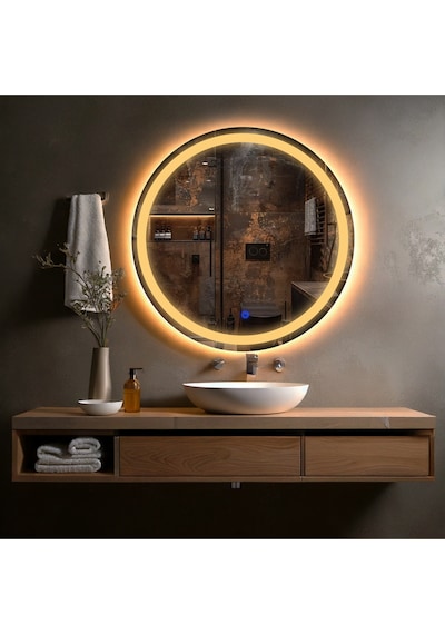 Aura Amber Led'li Kumlamalı Lavabo & Banyo Aynası Dokunmatik Sensörlü 90 X 90