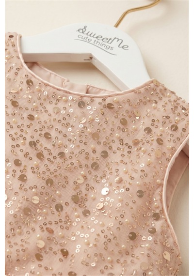 Sweetme Kız Çocuk Payet İşleme Ve Tül Detaylı Prenses Elbise Bronz Pudra
