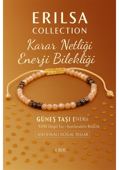 Sertifikalı Karar Netliği  Bilekliği - Güneş Taşı Ve Terahe Çok Renkli