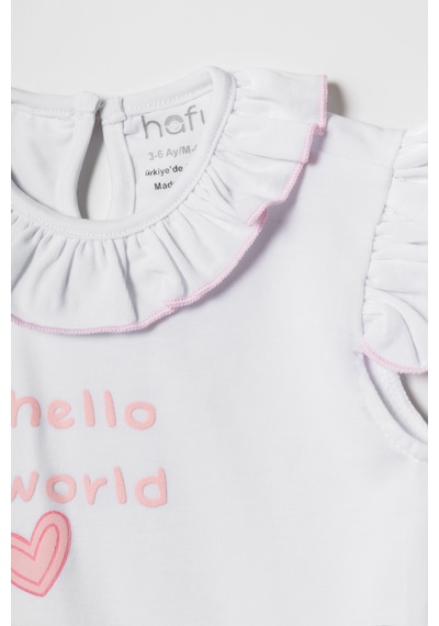 Hafy Baby Hello World Nakışlı, Fırfır Yakalı, Kız Bebek Şortlu Takım Beyaz - Pembe Hafy Baby Hello World Nakışlı, Fırfır Yakalı, Kız Bebek Şortlu Takım Beyaz - Pembe