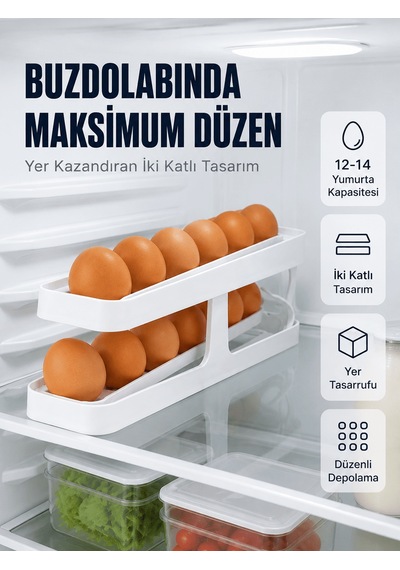 Buzdolabı Yumurtalık Organizer Geniş Kapasiteli Yumurta Düzenleyici Rafı Siyah