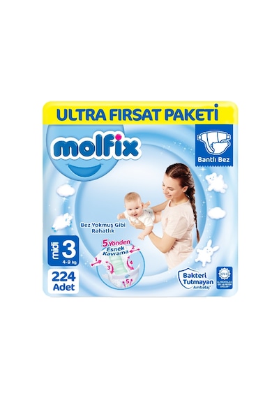 Molfix Bebek Bezi 3 Numara Ultra Fırsat Paketi 112x2 224 Adet 2'li