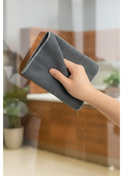 Nobera Duoclean Çift Etkili Temizlik Bezi - Mikrofiber & Cam Bezi 2'si 1 Arada 1 Adet Gri