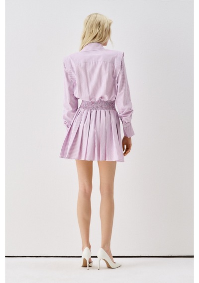 Sagaza Studio Ss6165 Beli Lastikli Mini Gömlek Elbise Pembe