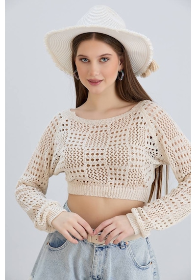 Afili Butik Ajurlu Örgü Crop