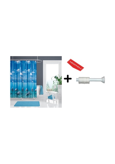 Banyo Duş Perdesi 8852 120x200 Perde Borusu Askı Aparatı 90x130 Hediyeli Çok Renkli