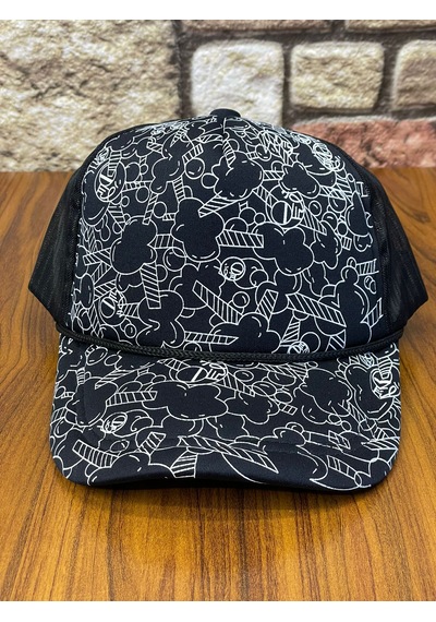 Hamze Trucker Model Baskılı Hafif Yazlık Beyzbol Cap Şapka Siyah - Açık Gri
