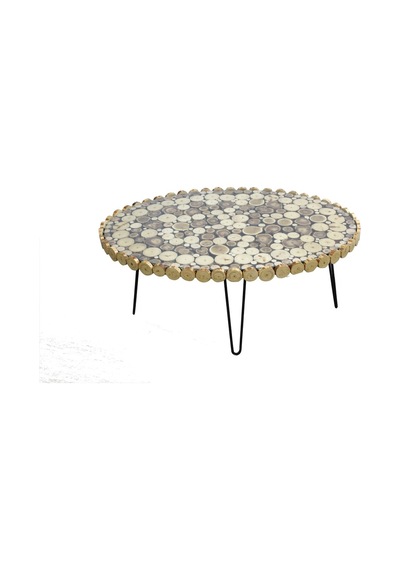 Orta Sehpa Oval Kütük Ağaç Dalı Kesme Metal Çelik Ayak Yeni Trend