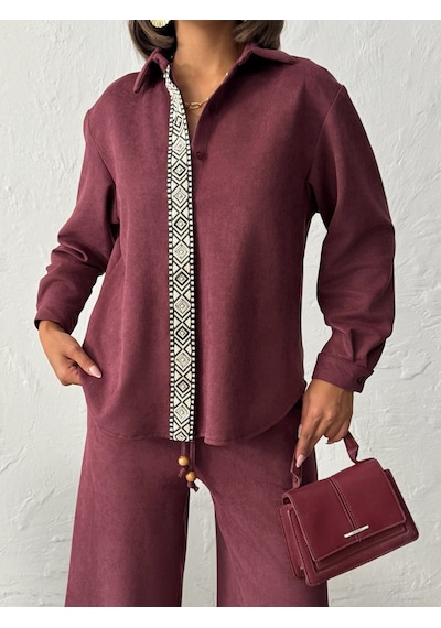 Verymoda Şerit Detaylı Scuba Süet Gömlek Vmf1973 Bordo