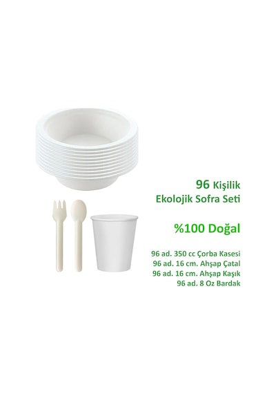 Ekolojik 96 Kişilik Çorba Parti Piknik Sofra Sunum Seti - Çorba Kasesi Bardak Çatal Kaşık Takımı