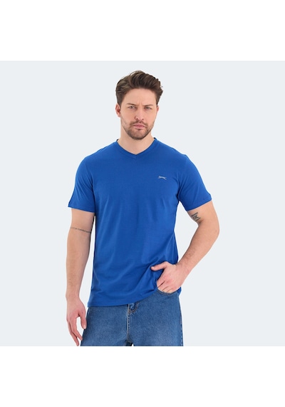 Slazenger RIVALDO Erkek V Yaka Saks Mavi Tişört
