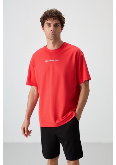 Air Jones Tommy Life Fiesta Pamuklu Kalın Yüzeyi Dokulu Oversize Fit Baskılı Erkek T-shirt - 88364 Kirmizi