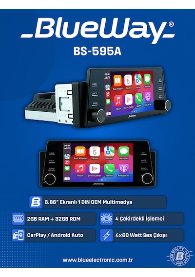 Blueway Bw-595a-6.86'' Android 2/32gb-4çekirdek-wifi-kablosuz Carplay-hd Kamera