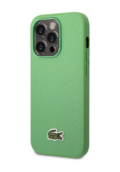 Apple Uyumlu iPhone 14 Pro Kılıf Lacoste Lisanslı Pu Pike Desenli İkonik Timsah Dokuma Logolu Siyah