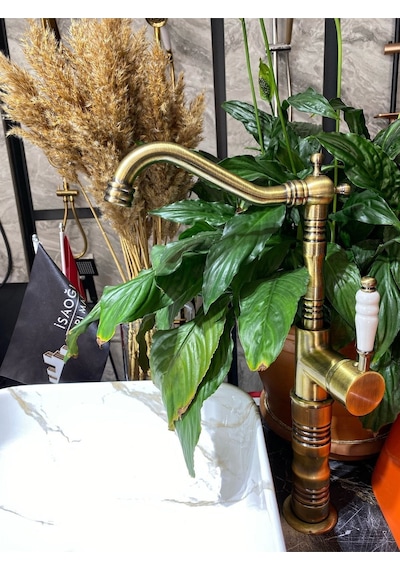 İsaoğlu Yapı Mat Gold Çanak Lavabo Bataryası Eskitme Çanak Bataryası Antik Gold Rustik Lavabo Bataryası Gold