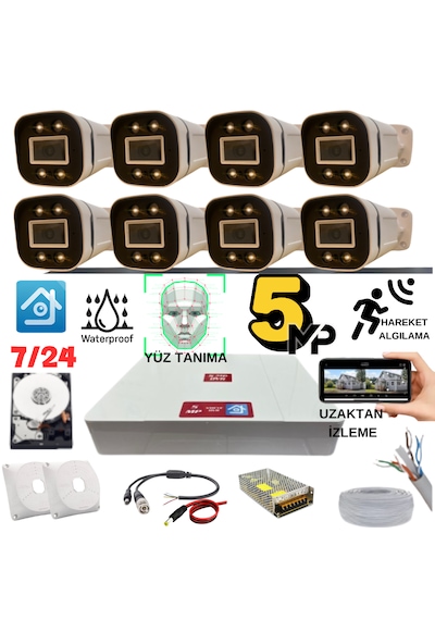 Arna 5 Mp Gece Renkli Yüz Tanıma Sesli H.265 500 Gb Hdd 8'li Set Arna 5 Mp Gece Renkli Yüz Tanıma Sesli H.265 500 Gb Hdd 8'li Set