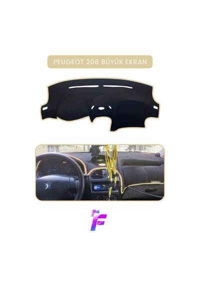 Peugeot 206 Büyük Ekran Uyumlu Torpido Örtüsü Güneşten Korur Kolay Montaj Tam Uyum T73