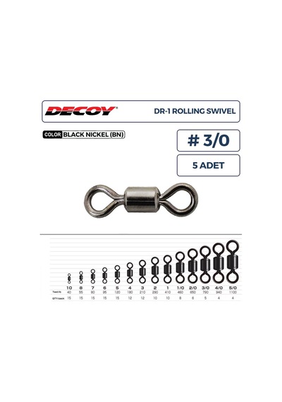 Decoy Dr-1 Rolling Swivel Rulmanlı Fırdöndü 3/0 790lb 5 Adet
