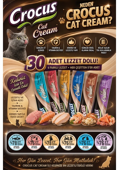 Crocus - 655 - Multıpack 6 Çeşit Krema Kedi - Cadde101 - Ödülü 30x15gr
