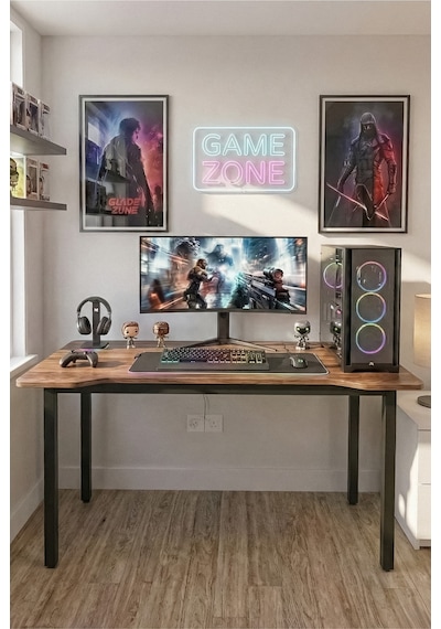 120 Çam Oyun Çalışma Masası Gaming Masa Ofis Masası 9121 Metal