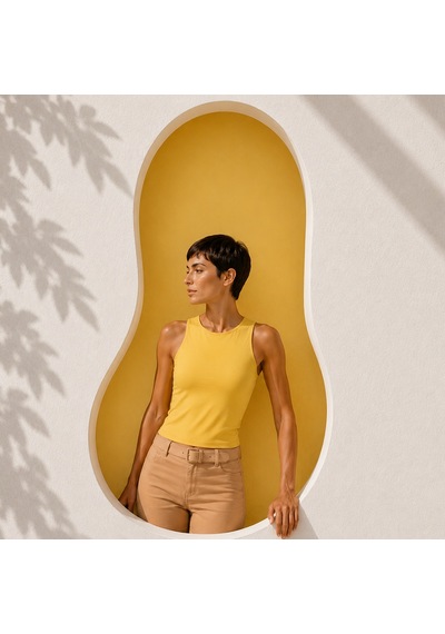 Bonbon Kadın Basic Kolsuz İçi Yarım Astarlı Tshirt Bb2538 Koyu Sarı