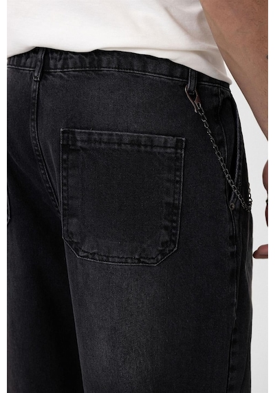 Vamos Pileli Zincir Detaylı Baggy Jean Antrasit