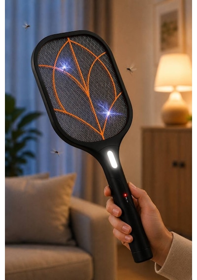 Elektrikli Sinek Raketi Şarjlı, Led Işıklı, 360 Etkili, 15w Güçlü Voltaj, Taşınabilir Sinek Öldürücü Raket