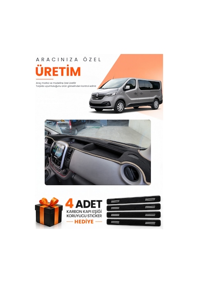 Renault Trafıc Kapaksız 2015-2022 Uyumlu Torpido Koruma Örtüsü Oto Kılıfı - Siyah Bej