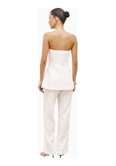 Because Of Alice Strapless Linen A - Line Bodice Kadın Üst Beyaz
