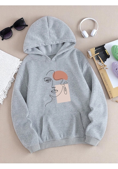 Uyguntarz Silüet Baskılı Oversize Sweatshirt Gri