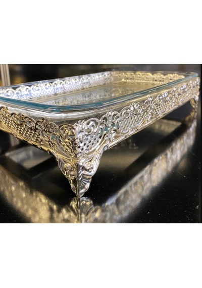 Platin Metal Standlı Borcamlı Dikdörtgen Sıcak Soğuk Servis Sunum