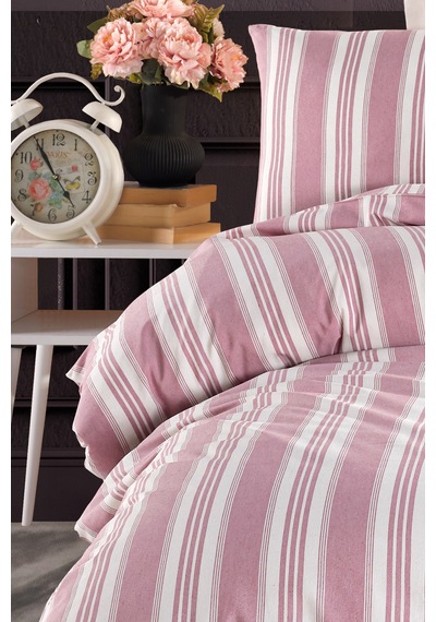 Eponj Home Sport Çizgili Nevresim Takımı Tek Kişilik Soft Line Bordo Bordo