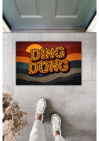 Rugmood Modern Dijital Baskı Paspas - Leopar Desenli Dıng Dong Kapı Önü Paspası Kapı Önü Paspası Çok Renkli