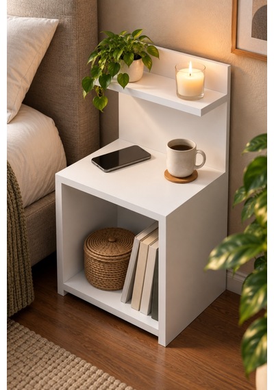 Sulorahome Beyaz Açık Raflı Komodin Ve Yan Sehpa